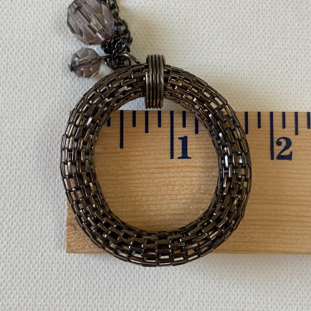 Unique Steele Gray Long Necklace with Circle Pendant - Picture 5 of 6